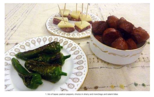 Padron Peppers, Chorizo in Sherry and Manchego and Salami Bites